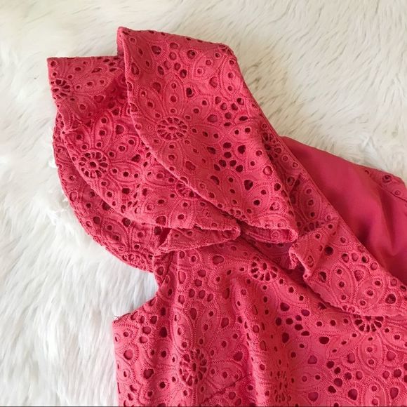 ANTONIO MELANI Cotton Eyelet Midi Dress Button Front Sleeveless Coral Size 4 New - Picture 5 of 16